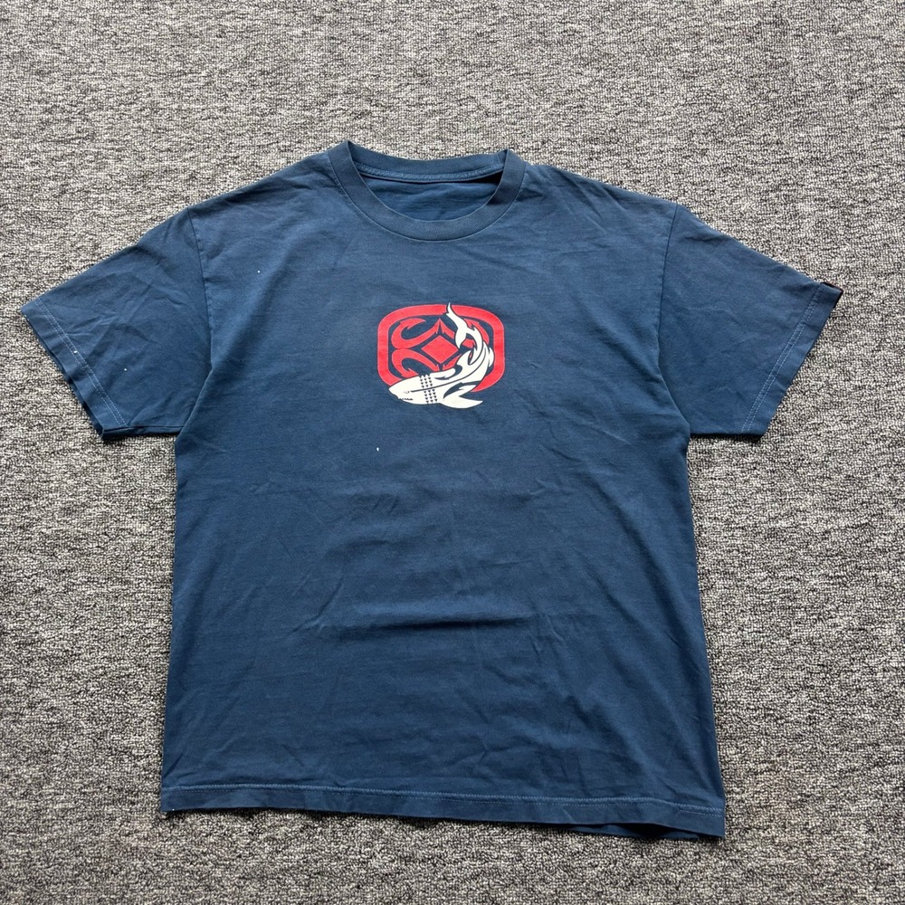 Y2K 2000s Maui Built Shark Graphic Navy Blue Surf T-Shirt Size Large
